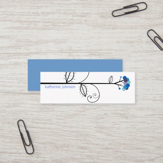 お洒落開花ツリーAzure Blue Dots カラフル スキニー名刺 (正面/裏面インサイチュ)