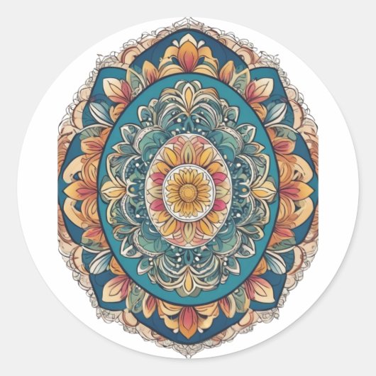 お洒落開花マンダラ – 自然インスパイア ラウンドシール (正面)