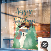 お洒落雪だるまと木 ウィンドウサイン (カフェ窓)
