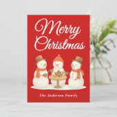 お洒落雪だるまティーパーティークリスマス シーズンカード (スタンド正面)