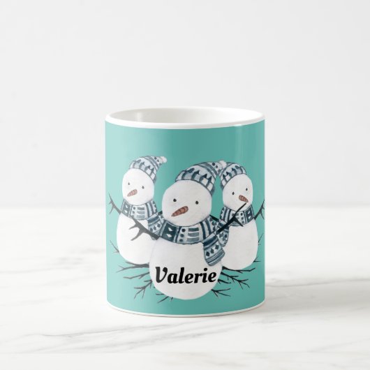 お洒落雪だるまトリオパーソナライズされた コーヒーマグカップ (中央)