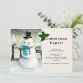 お洒落雪だるま冬シーンクリスマスパーティー 招待状 (スタンド正面)