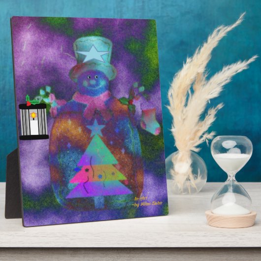 「お洒落雪だるま」イーゼル付き卓上プラーク フォトプラーク (側面)