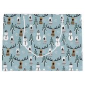 お洒落雪だるま、トナカイ、クリスマスツリー ラージペーパーバッグ (正面)