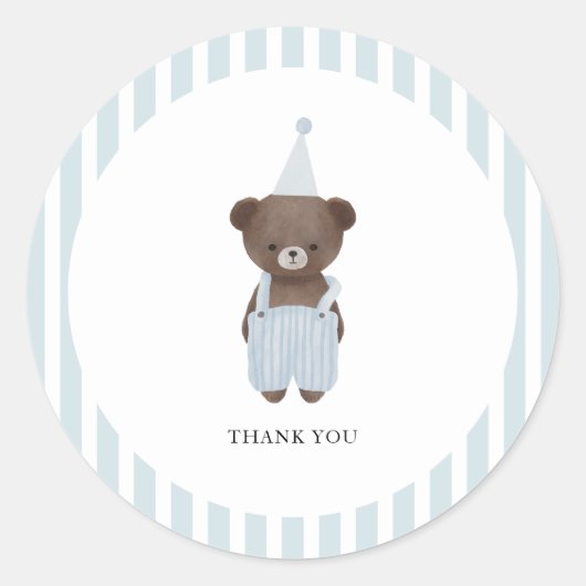 お洒落青いテディ感謝していブは ラウンドシール (正面)