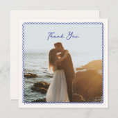 お洒落青い手で描いた結婚サンキューカード サンキューカード (正面/裏面)