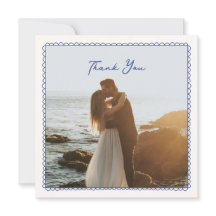 お洒落青い手で描いた結婚サンキューカード