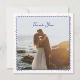 お洒落青い手で描いた結婚サンキューカード サンキューカード