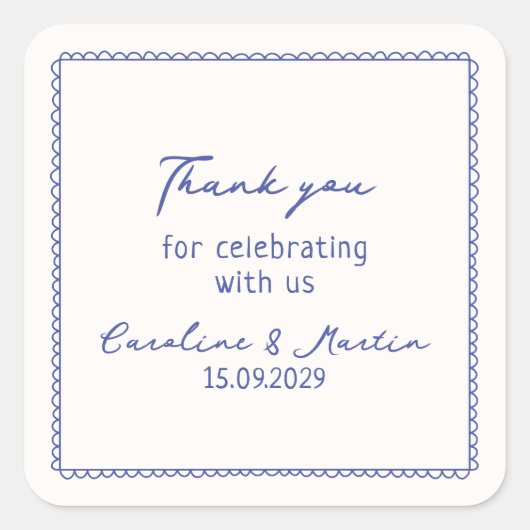 お洒落青い手結婚で感謝していす スクエアシール (正面)