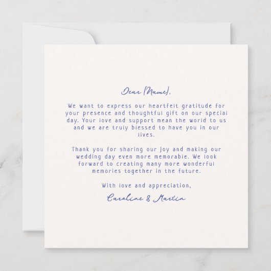 お洒落青い結婚表示感謝していだ サンキューカード (裏面)