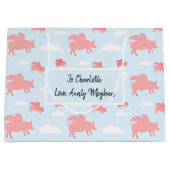 お洒落飛んでいる豚 ラージペーパーバッグ (正面)