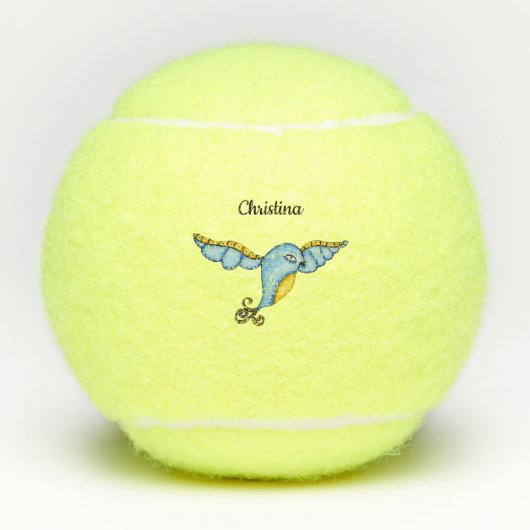 お洒落飛んでいるBluebird黄色スクロール尾 テニスボール (正面)