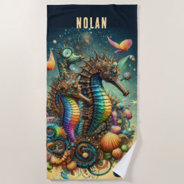 お洒落馬カラフル馬 ビーチタオル