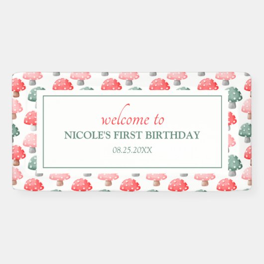 お洒落魔法キュートカラフルキノコ誕生日 横断幕 (横)