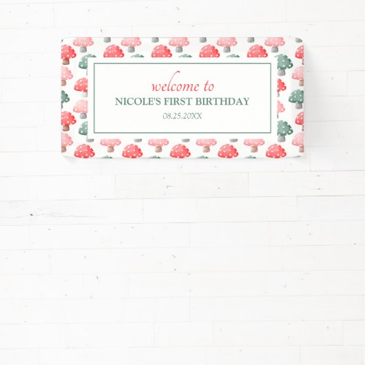 お洒落魔法キュートカラフルキノコ誕生日 横断幕 (インサイチュ)