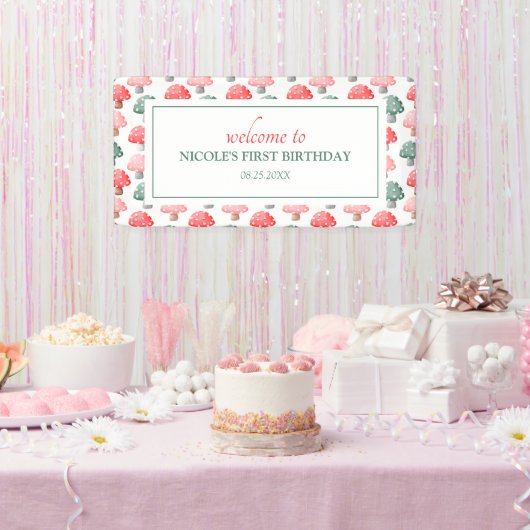 お洒落魔法キュートカラフルキノコ誕生日 横断幕 (パーティー)