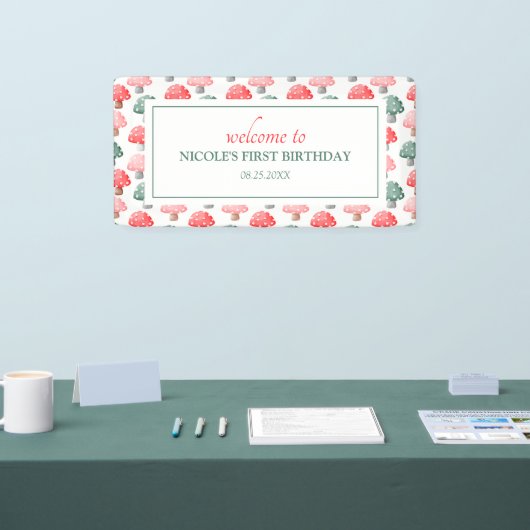 お洒落魔法キュートカラフルキノコ誕生日 横断幕 (トレードショー)