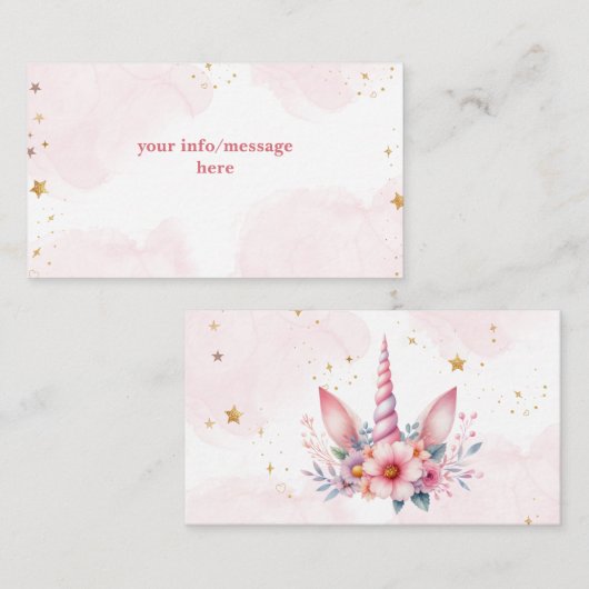お洒落魔法ピンクユニコーン子供の誕生日 エンクロージャーカード (正面/裏面)