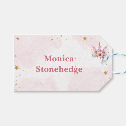 お洒落魔法ピンクユニコーン子供の誕生日 ギフトタグ (正面(横))