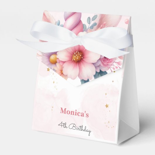 お洒落魔法ピンクユニコーン子供の誕生日 フェイバーボックス (正面サイド)