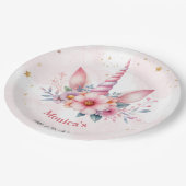 お洒落魔法ピンクユニコーン子供の誕生日 ペーパープレート (アングル)