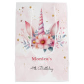 お洒落魔法ピンクユニコーン子供の誕生日 ミディアムペーパーバッグ (裏面)