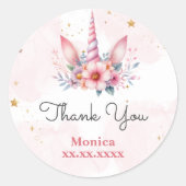 お洒落魔法ピンクユニコーン子供の誕生日 ラウンドシール (正面)