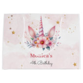 お洒落魔法ピンクユニコーン子供の誕生日 ラージペーパーバッグ (正面)