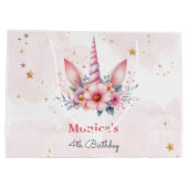 お洒落魔法ピンクユニコーン子供の誕生日 ラージペーパーバッグ (裏面)