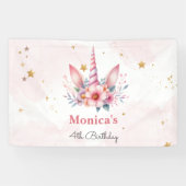 お洒落魔法ピンクユニコーン子供の誕生日 横断幕 (横)