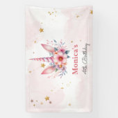 お洒落魔法ピンクユニコーン子供の誕生日 横断幕 (縦)