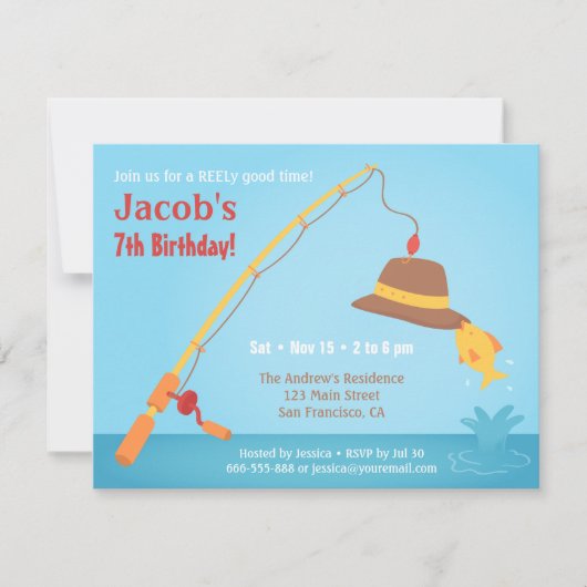 お洒落魚釣りバースデーパーティ招待状 招待状 (正面)