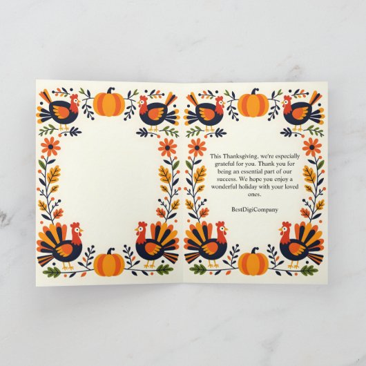 お洒落鮮やかフォークアート秋の感謝祭 カード (内部)