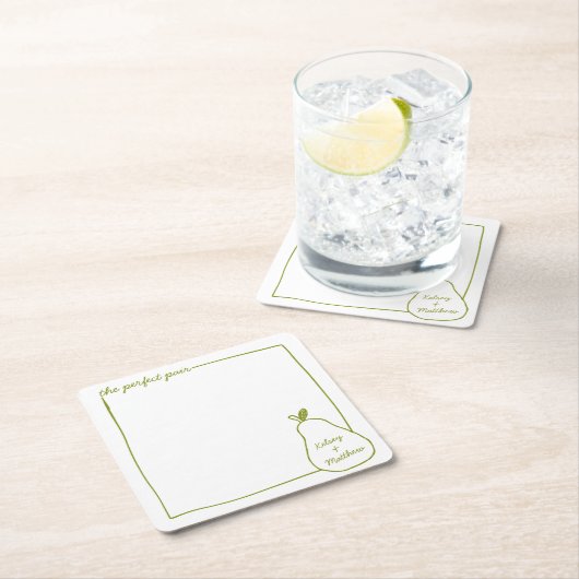 お洒落&シパーソナライズされたッおもしろいクな梨結婚の スクエアペーパーコースター (インサイチュ)