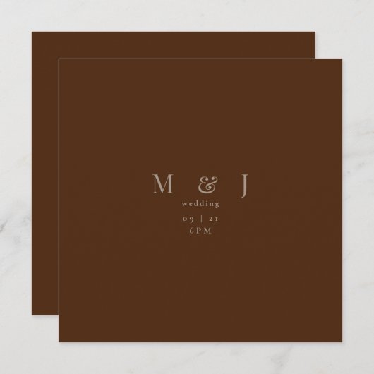 お洒落&シンプルウォーモダンム・ブラウン・スクエア結婚ズ 招待状 (正面/裏面)