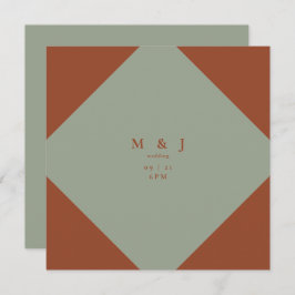 お洒落&シンプルセージ&テラコッタスクエア結婚ズ 招待状