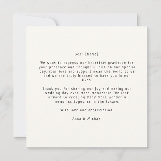 お洒落、手引き結婚サンキューカード サンキューカード (裏面)