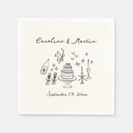 お洒落、手描き結婚の スタンダードカクテルナプキン