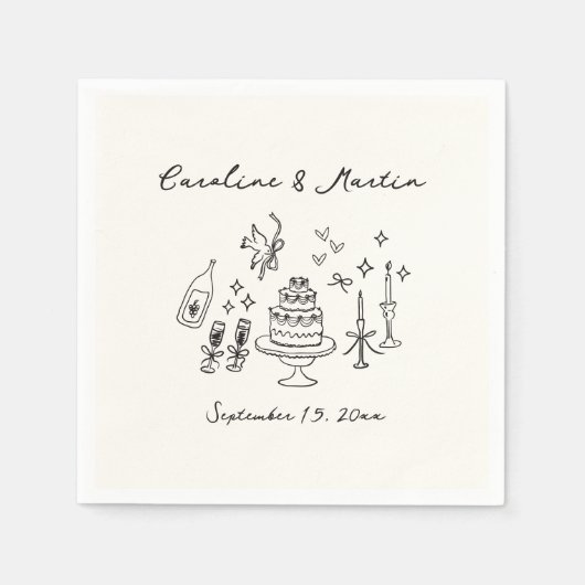 お洒落、手描き結婚の スタンダードカクテルナプキン (正面)