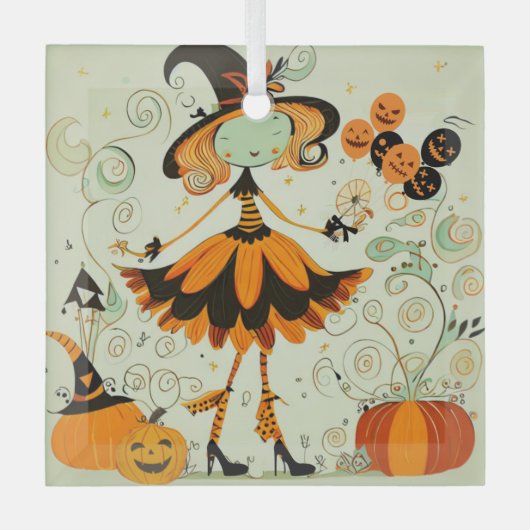 お洒落/witch/pumpkin/秋 ガラスオーナメント (正面)
