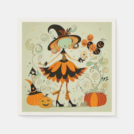お洒落/witch/pumpkin/秋 スタンダードカクテルナプキン (正面)