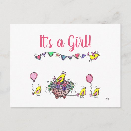 お洒落Birds on Paradeバーチャルベビーカードシャワー ポストカード (正面)