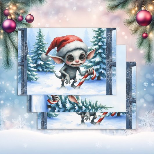 お洒落Candy Cavee付きクリスマス小妖精や小人 ラッピングペーパーシート