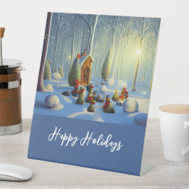 お洒落Christmas Forest Scene Customizable 台座サイン