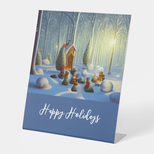 お洒落Christmas Forest Scene Customizable 台座サイン (正面)