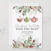 お洒落Christmas Teaパーティー保存日 招待状 (正面)