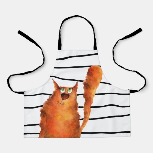 お洒落Curious Cat onストライプ Catsパターン エプロン (正面)