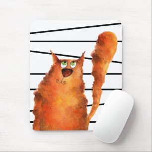 お洒落Curious Cat onストライプ Catsパターン マウスパッド