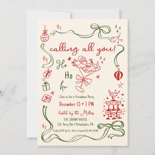 お洒落Friendmasパーティーサンタカクテル 案内状 (正面)