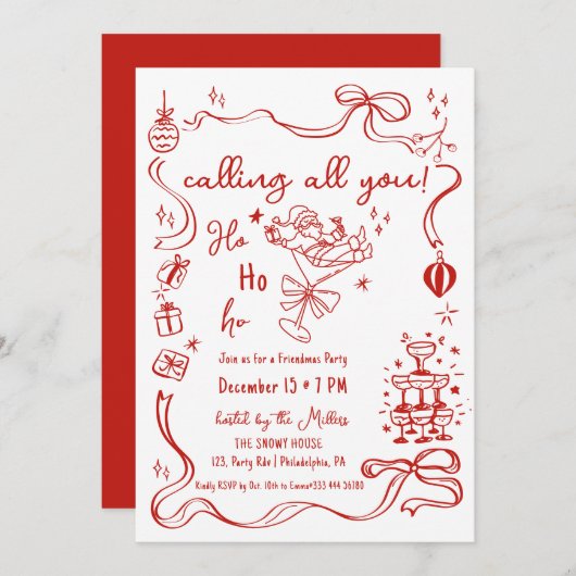 お洒落Friendmasパーティーサンタカクテル 案内状 (正面/裏面)